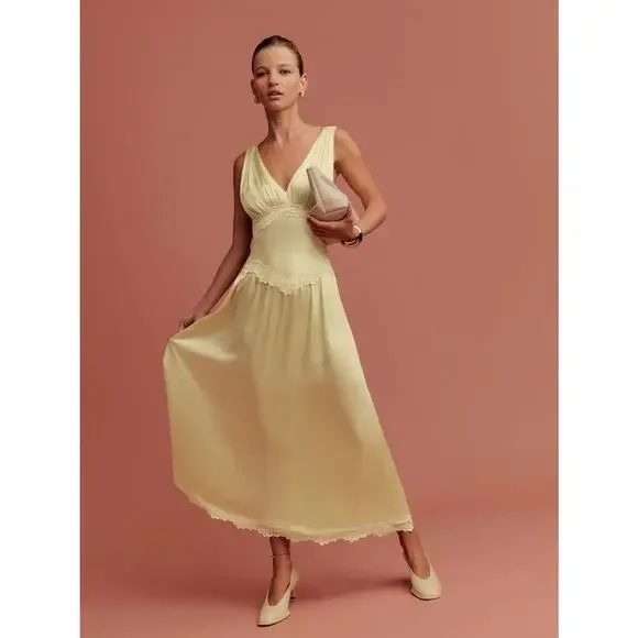 Reformation Stasia Silk Dress Blonde - Picture 2 of 16